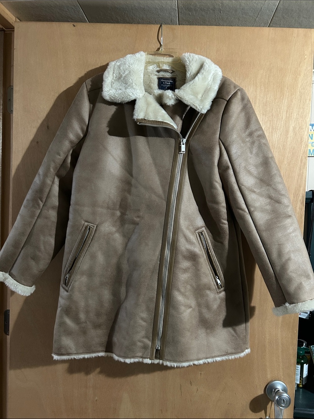 Abercrombie & Fitch Women's Faux Suede Aviator Coat - Tan